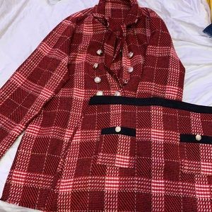 Red plaid SHEIN blazer and skirt set